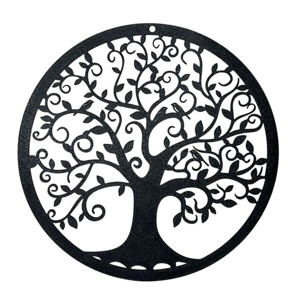 Black Tree of Life Wall Art Round Decorative Hanging Plastic Plaque Boho Decor - Picture 1 of 6